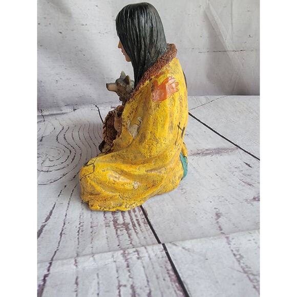 Vintage Native American Woman With Wolf Home Decor, Native American Art, 6” - Picture 6 of 9